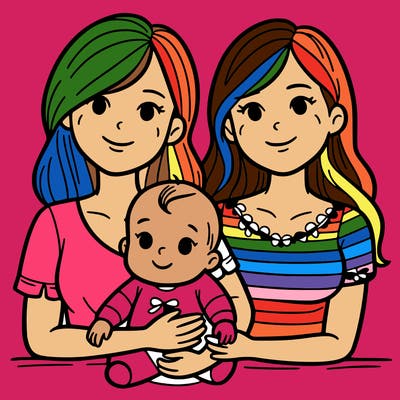 two women with their baby