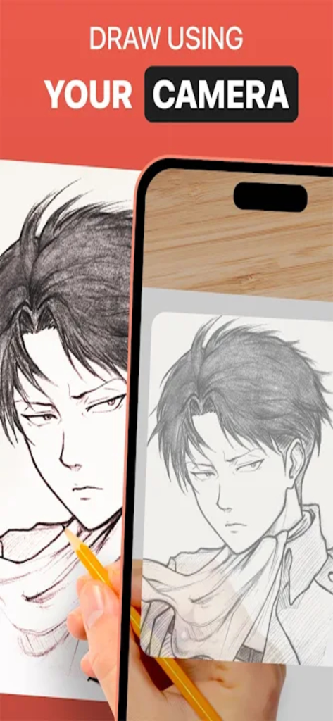 AR Drawing – Trace & Sketch - A person using the AR Drawing app to trace an anime character onto paper using their phone camera.