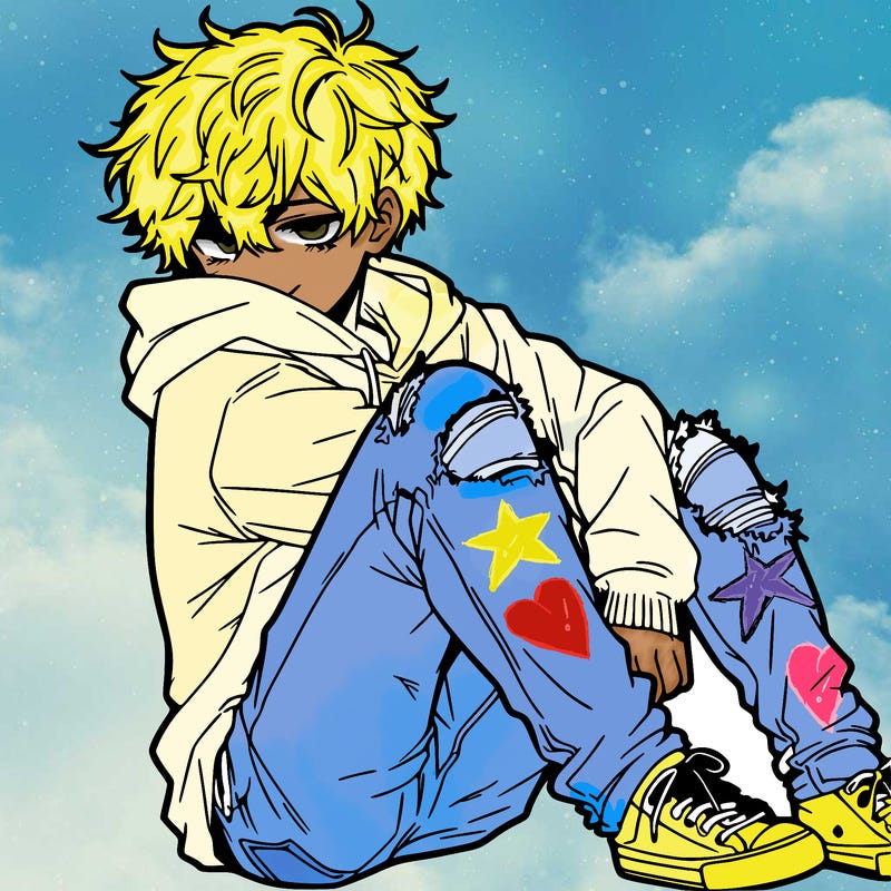 a male hoddie ripped jeans messy hair anime