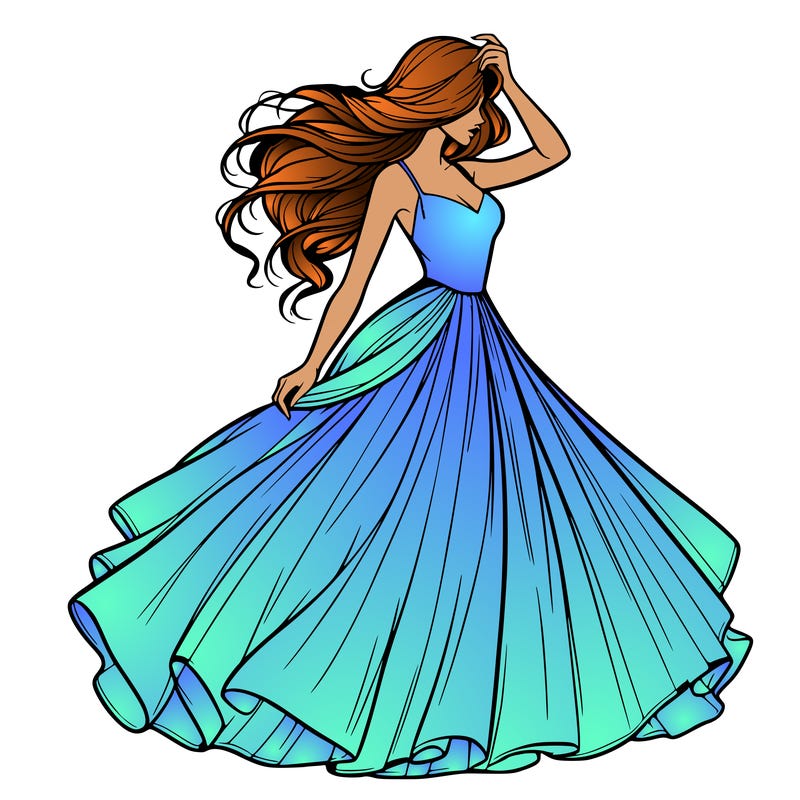 realistic woman with dress flowing in the wind