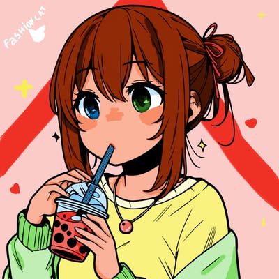 manga character drinking boba