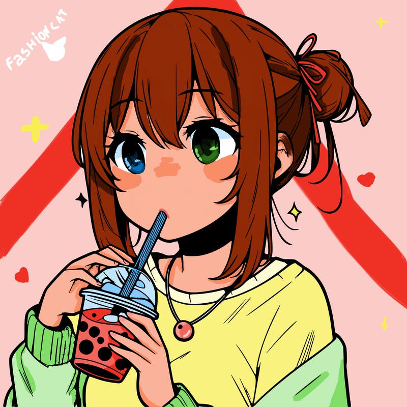 manga character drinking boba