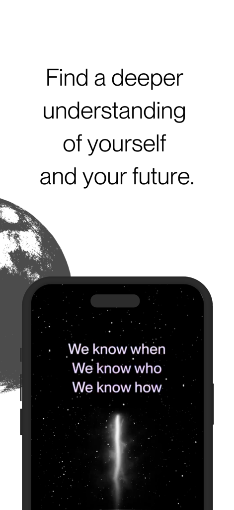 Starcrossed app interface showing cosmic soulmate prediction messages on a starry background