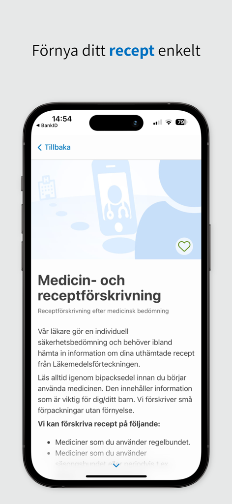 Alltid öppet - Smartphone screen showing information about medicine and prescription prescribing in the Alltid öppet healthcare app