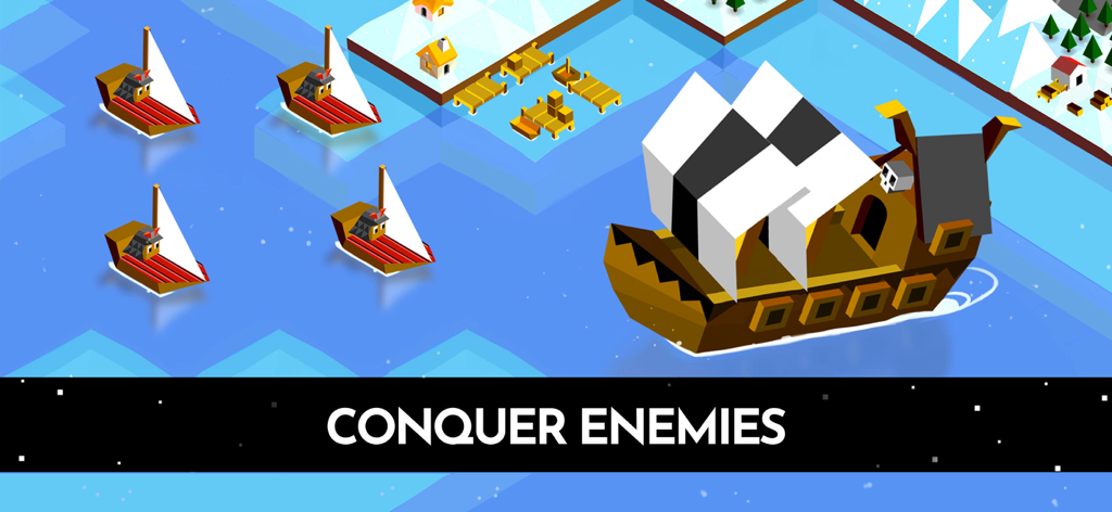 A fleet of low poly ships sailing in The Battle of Polytopia strategy game