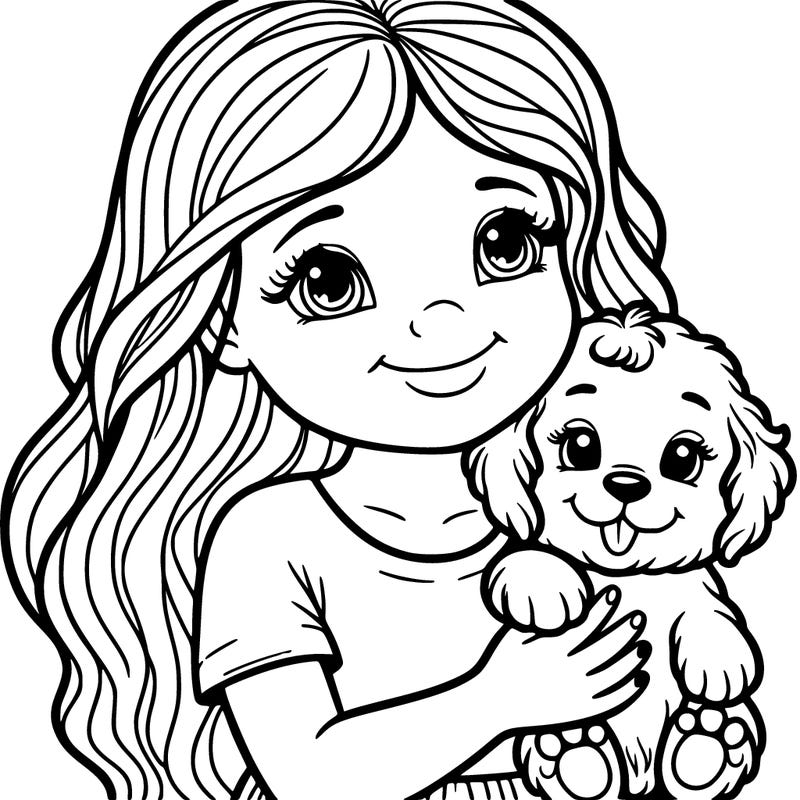girl with a puppy in her hand and a beautiful smile