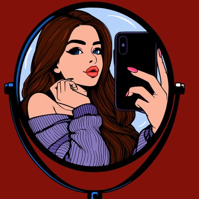 realistic girl taking mirror selfie beautiful