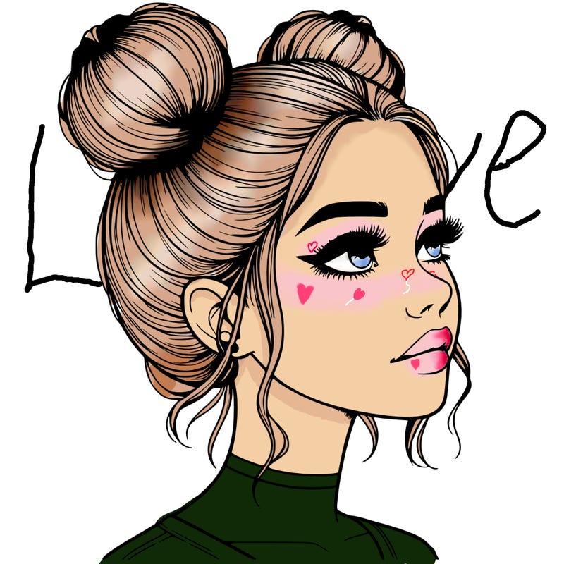realistic girl with buns on the top of her head