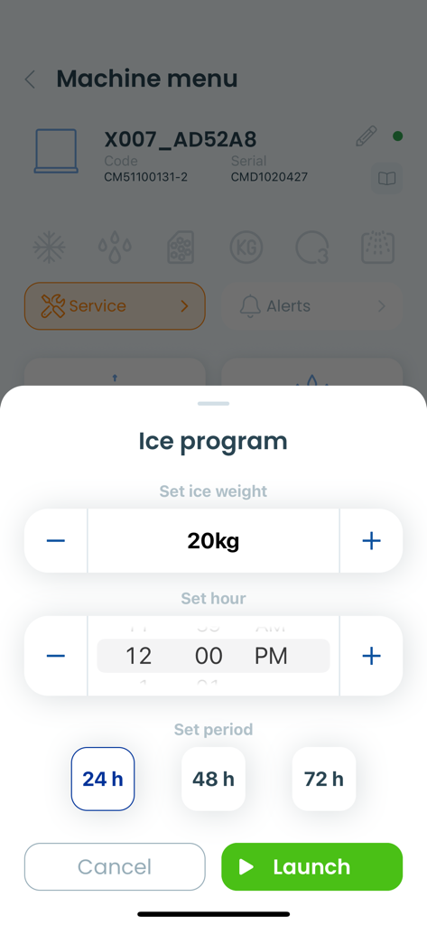 IceWorld - IceWorld app interface for scheduling ice production by weight and time