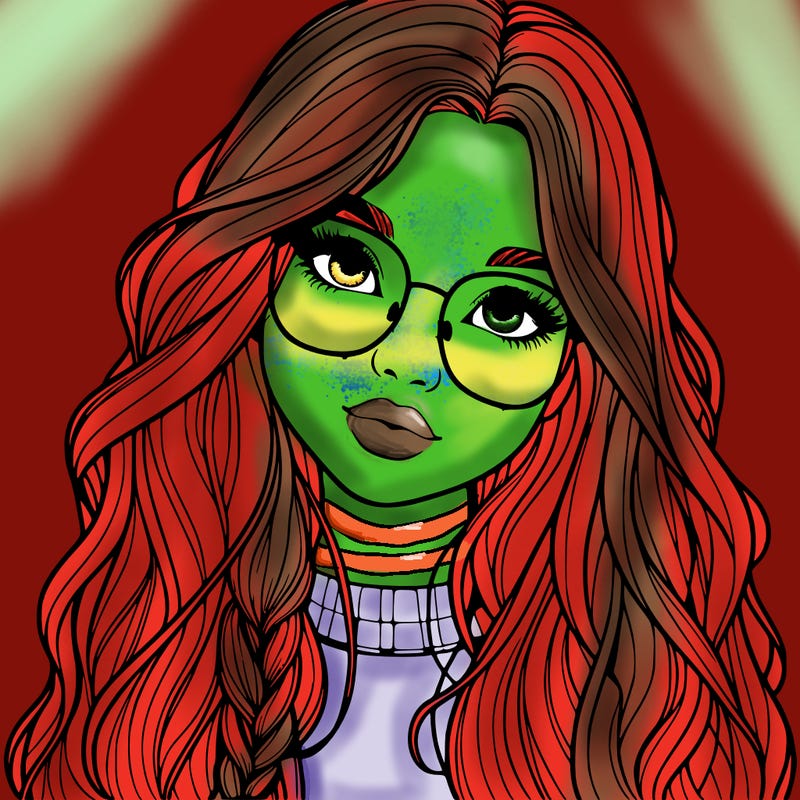 girl with long hair and freckles and glasses realistic