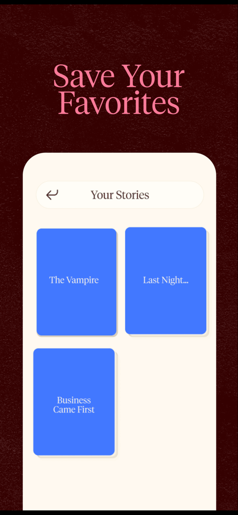 FanFiction AI - Spicy Stories - Interfaz que muestra la sección de historias favoritas en la aplicación FanFiction AI