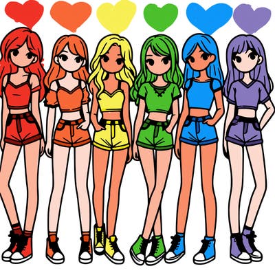 a group of girls wearing crop tops and shorts