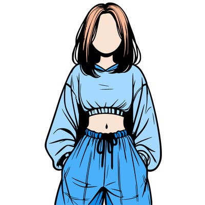 realistic girl faceless with baggy pants and a crop top