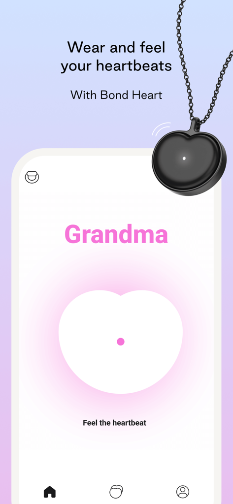 El collar Bond Heart y la aplicación móvil muestran una conexión de latidos con la abuela