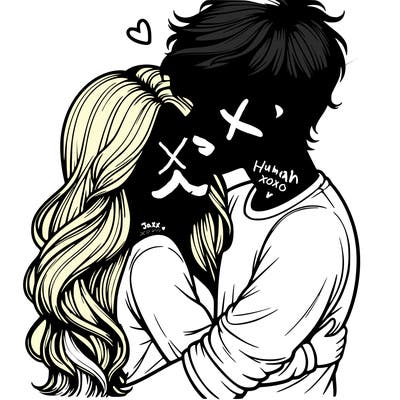 a realistic couple boy and girl hugging and kissing