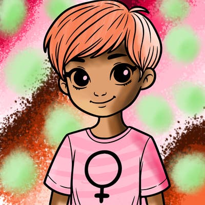 girl with pixie cut and feminist shirt
