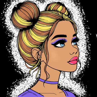 realistic girl with buns on the top of her head