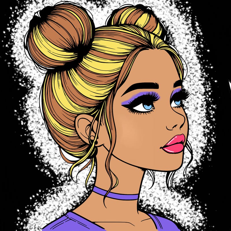 realistic girl with buns on the top of her head