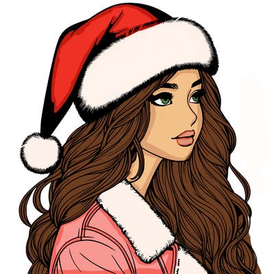 realistic girl in santa hat