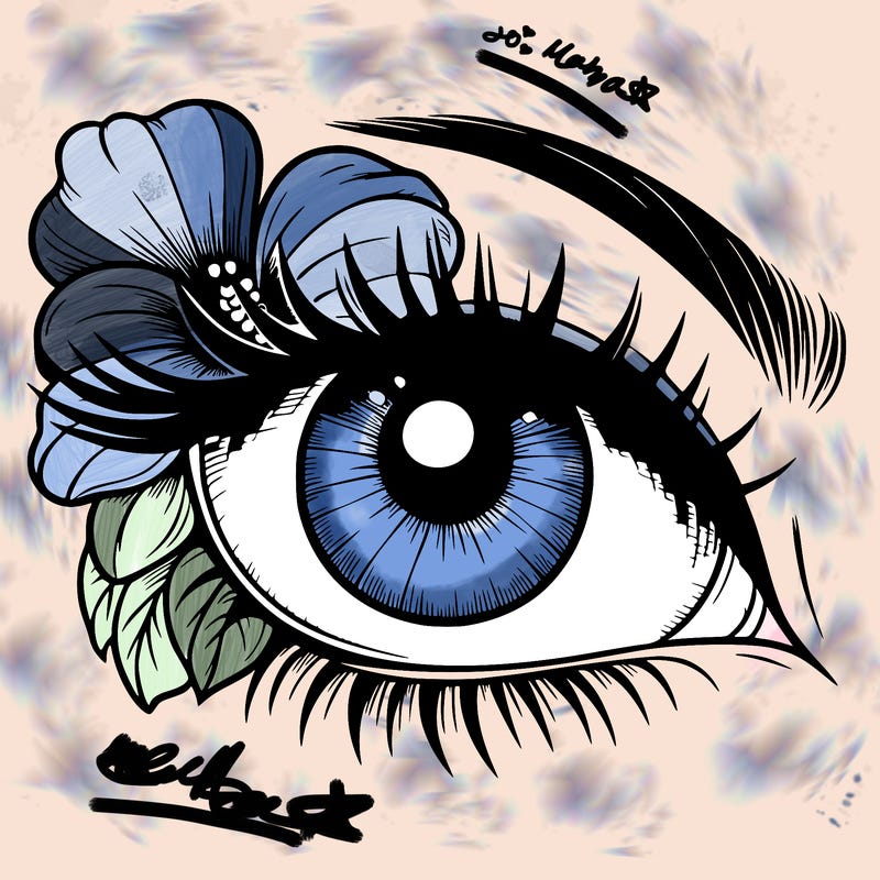 realistic eye with flower