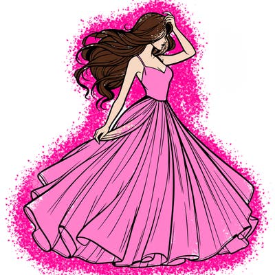 realistic woman with dress flowing in the wind