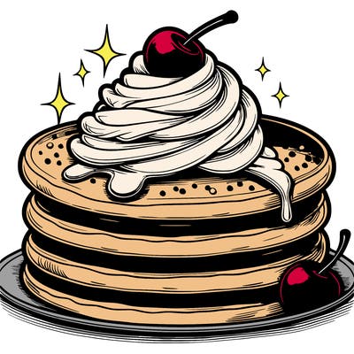 realistic pancakes with whippedcream and cherry on top