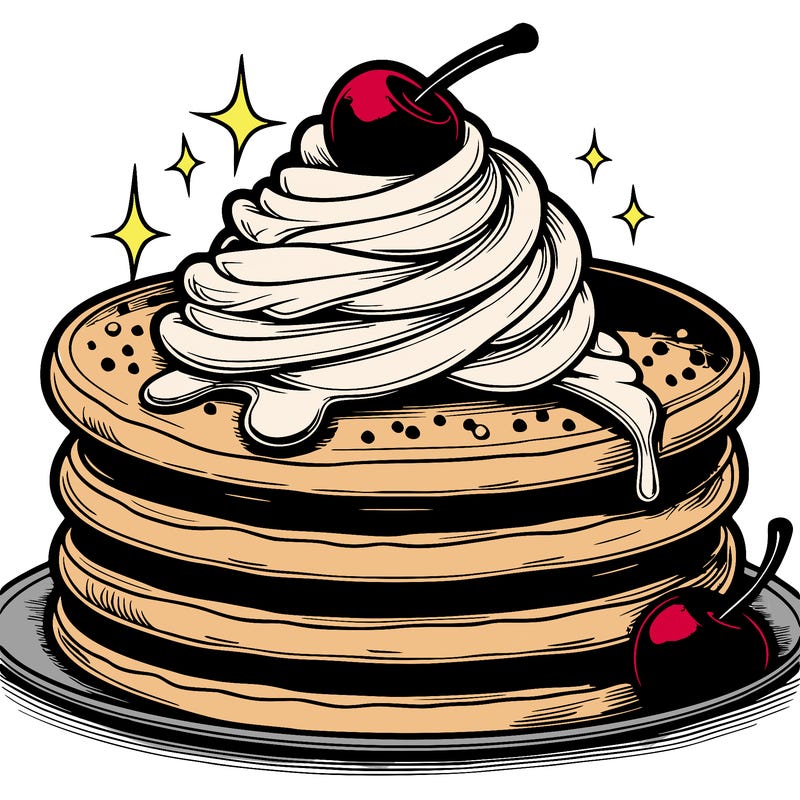 realistic pancakes with whippedcream and cherry on top