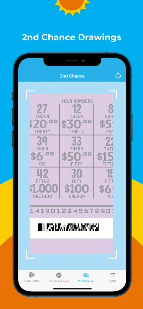 Interfaz del escáner de boletos para el sorteo de Segunda Oportunidad de la app de la Lotería de California
