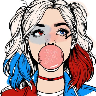 realististic girl blowing bubble -gum