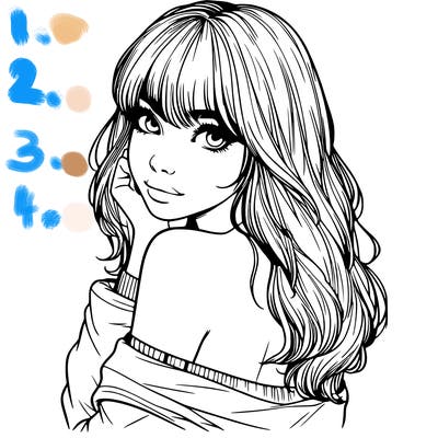 realistic girl with bangs looking over her shoulder