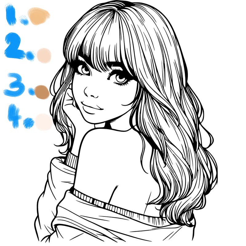 realistic girl with bangs looking over her shoulder