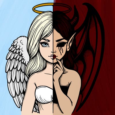 realistic angel half demon