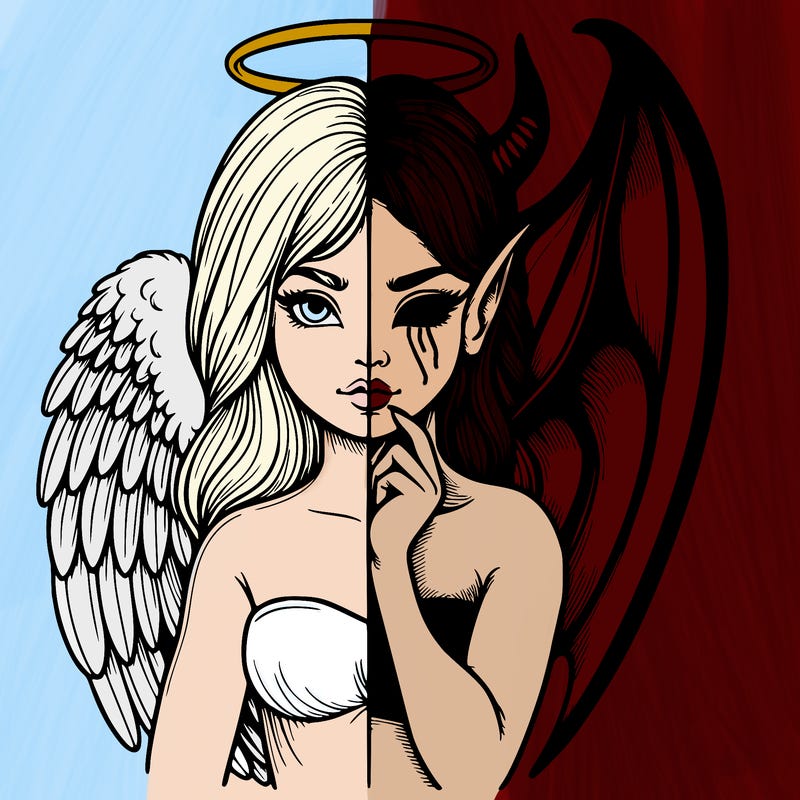 realistic angel half demon