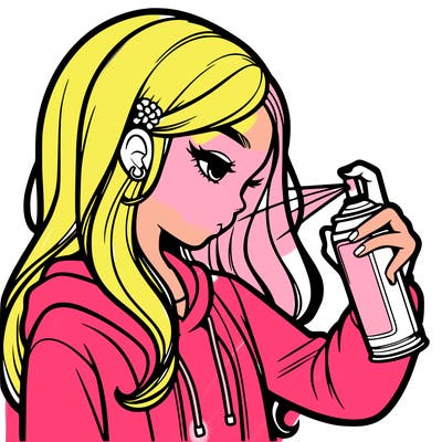 a realistic girl spray painting