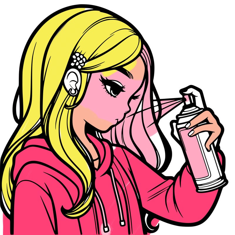 a realistic girl spray painting