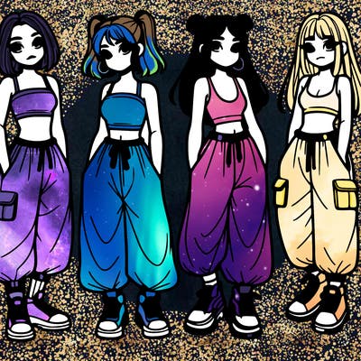 girls with crop top with baggy pants