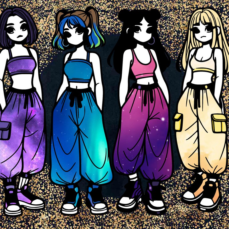 girls with crop top with baggy pants