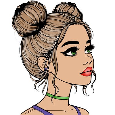 realistic girl with buns on the top of her head