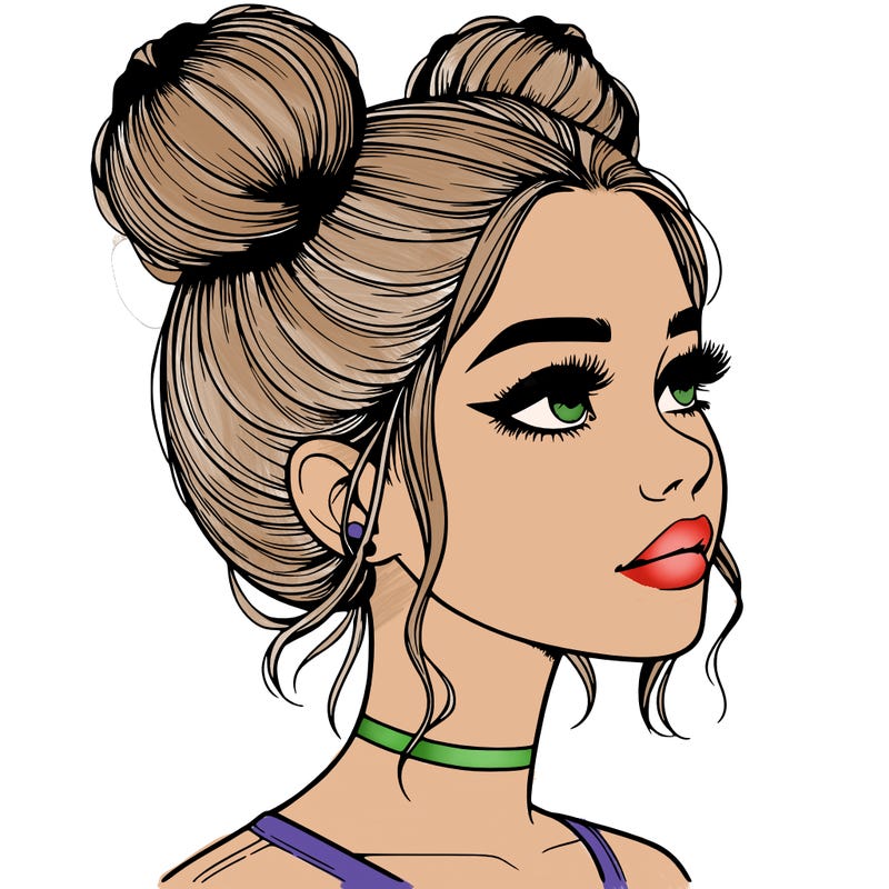 realistic girl with buns on the top of her head