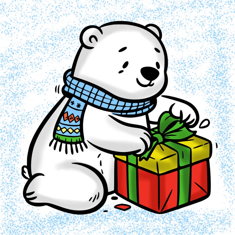 polar bear wrapping a present