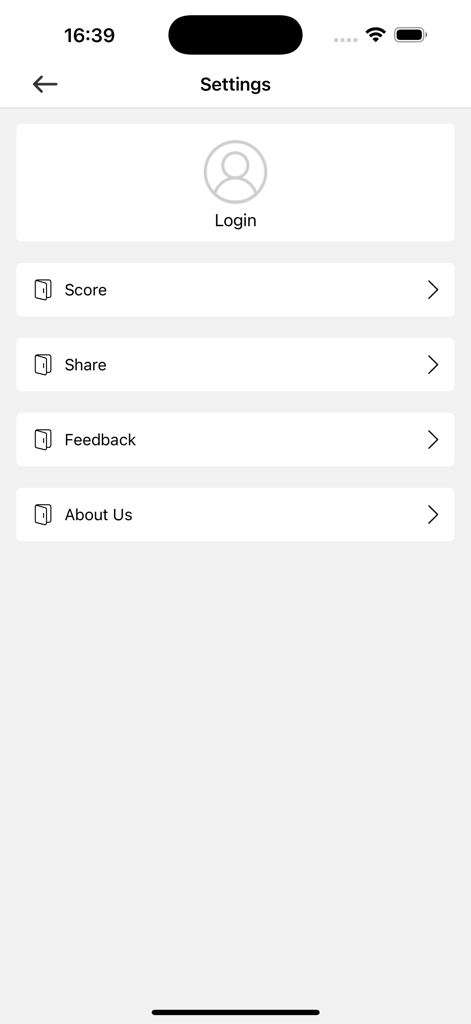 Settings screen of the RenBudg home improvement app showing login and support options