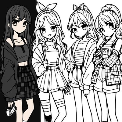 teen manga girls group of 4
