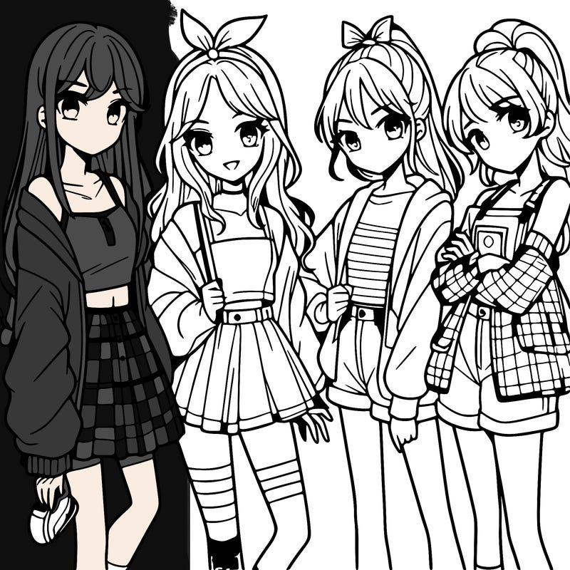 teen manga girls group of 4