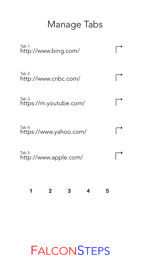 Interface of Soar Browser showing the manage tabs screen with a list of active website URLs.
