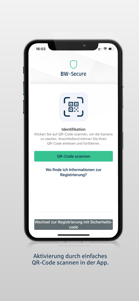 BW-Secure mit 3D-Secure - BW-Secure App-Oberfläche zum Scannen eines QR-Codes zur sicheren Identifizierung