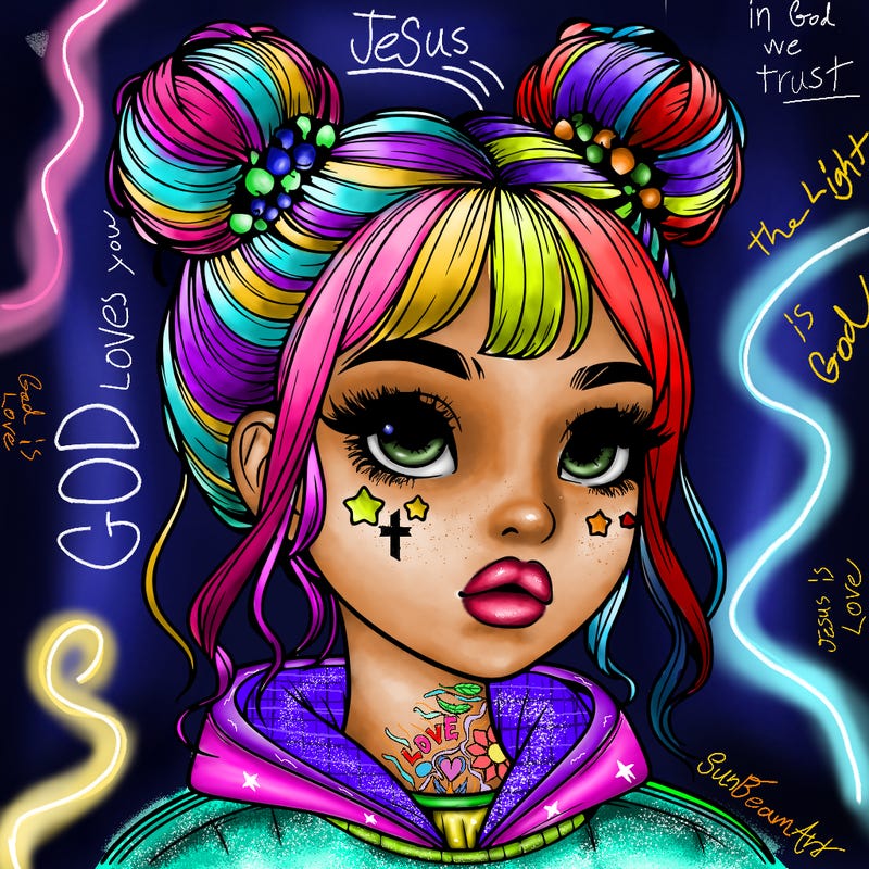 realistic girl with space buns