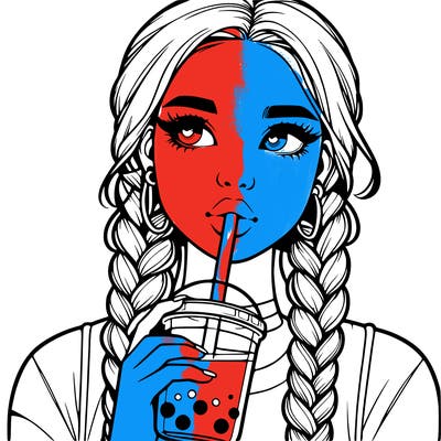 realistic girl with braided hair drinking boba