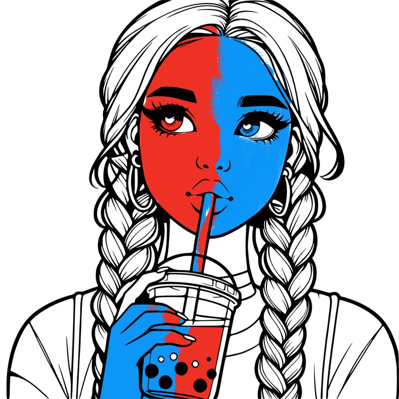 realistic girl with braided hair drinking boba