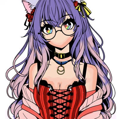 anime girl realistic with hot glasses and cat ears
