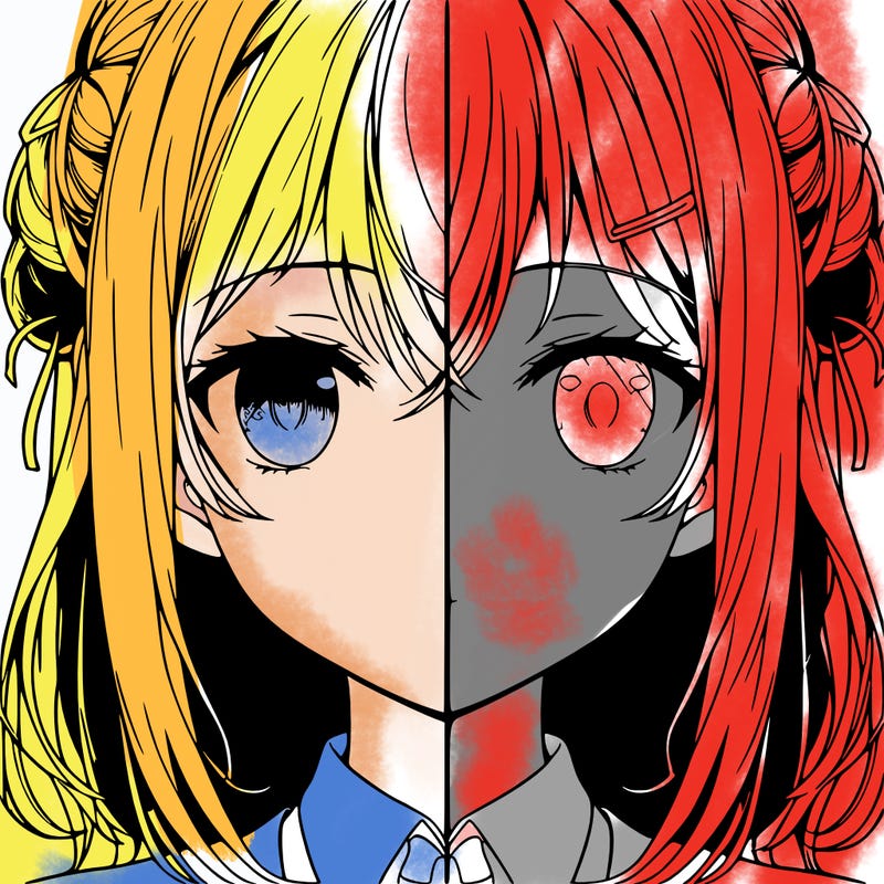 detailed anime face split half